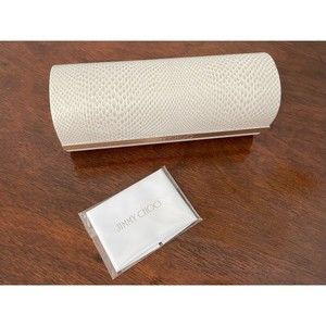 NWOT Jimmy Choo Sunglasses Case with Cleaning Cloth Glasses White Snakeskin
